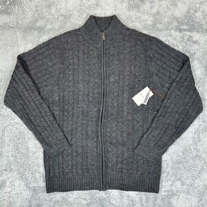 Sperry Mens Premium Collection Charcoal Heather Wool Blend Full Zip Sweater M